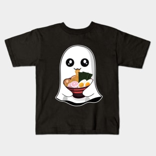 Cute Kawaii Ghost Eating Ramen Halloween Kids T-Shirt